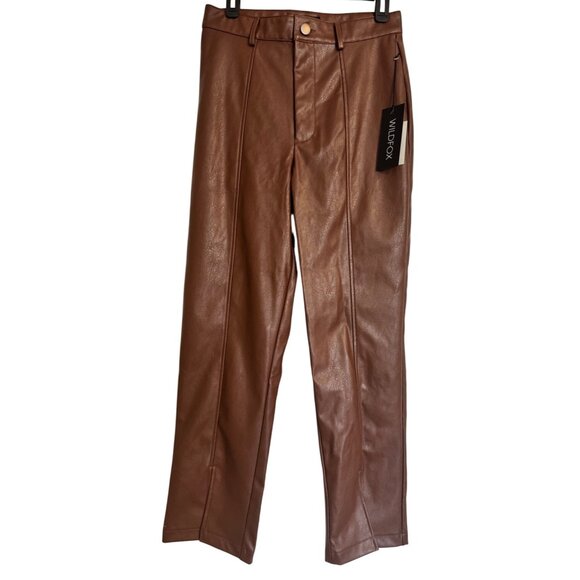 Wildfox Princess Faux Leather Size Medium 8/10 Cropped Slit Leg Cuff Chocolate N - Picture 3 of 11
